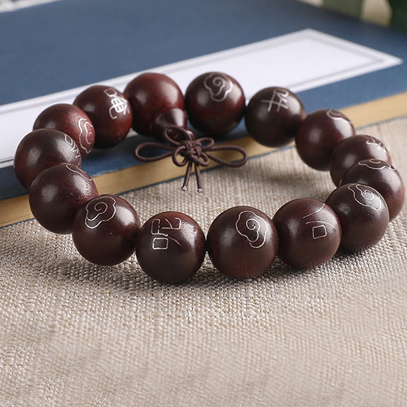 8mm Small Leaf Red Sandalwood Om Mani Padme Hum Bracelet