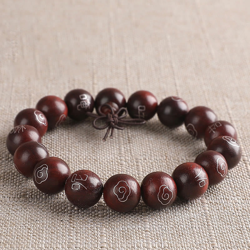 8mm Small Leaf Red Sandalwood Om Mani Padme Hum Bracelet
