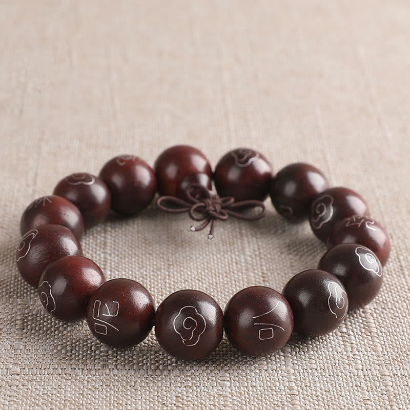 8mm Small Leaf Red Sandalwood Om Mani Padme Hum Bracelet