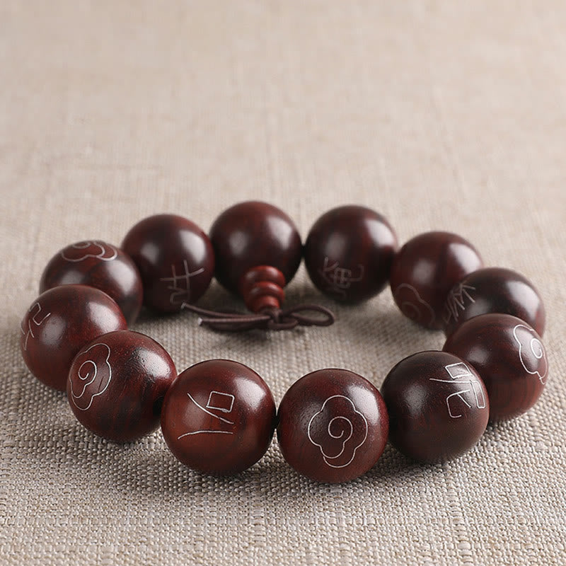8mm Small Leaf Red Sandalwood Om Mani Padme Hum Bracelet