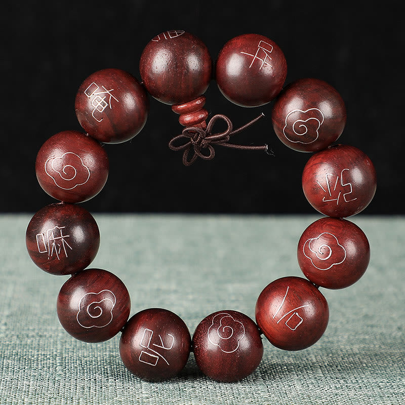 8mm Small Leaf Red Sandalwood Om Mani Padme Hum Bracelet