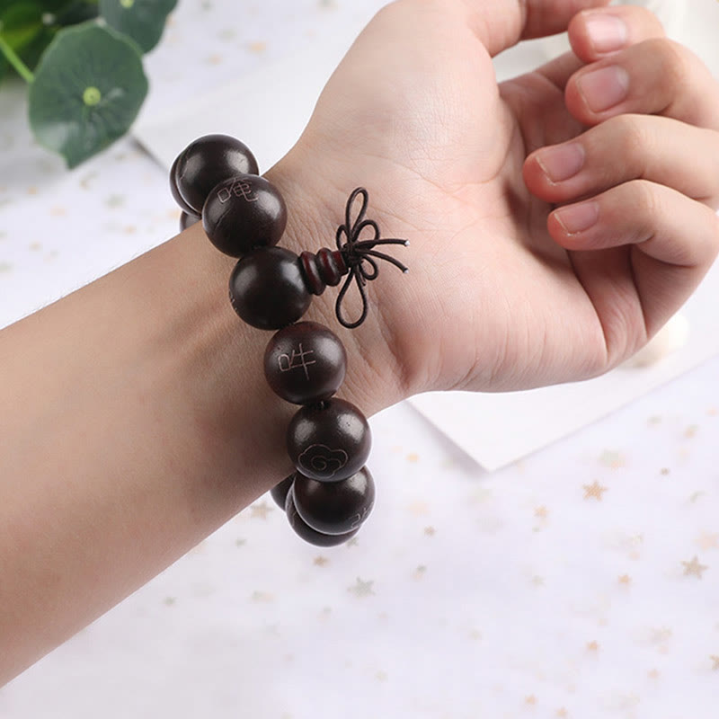 8mm Small Leaf Red Sandalwood Om Mani Padme Hum Bracelet