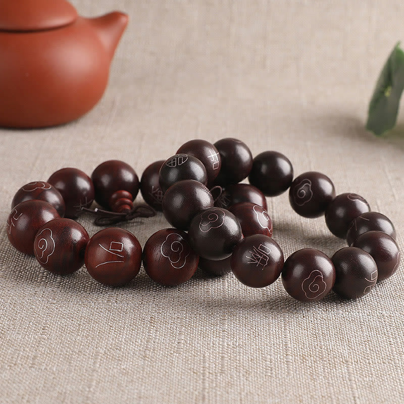 8mm Small Leaf Red Sandalwood Om Mani Padme Hum Bracelet