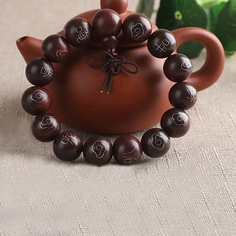 8mm Small Leaf Red Sandalwood Om Mani Padme Hum Bracelet