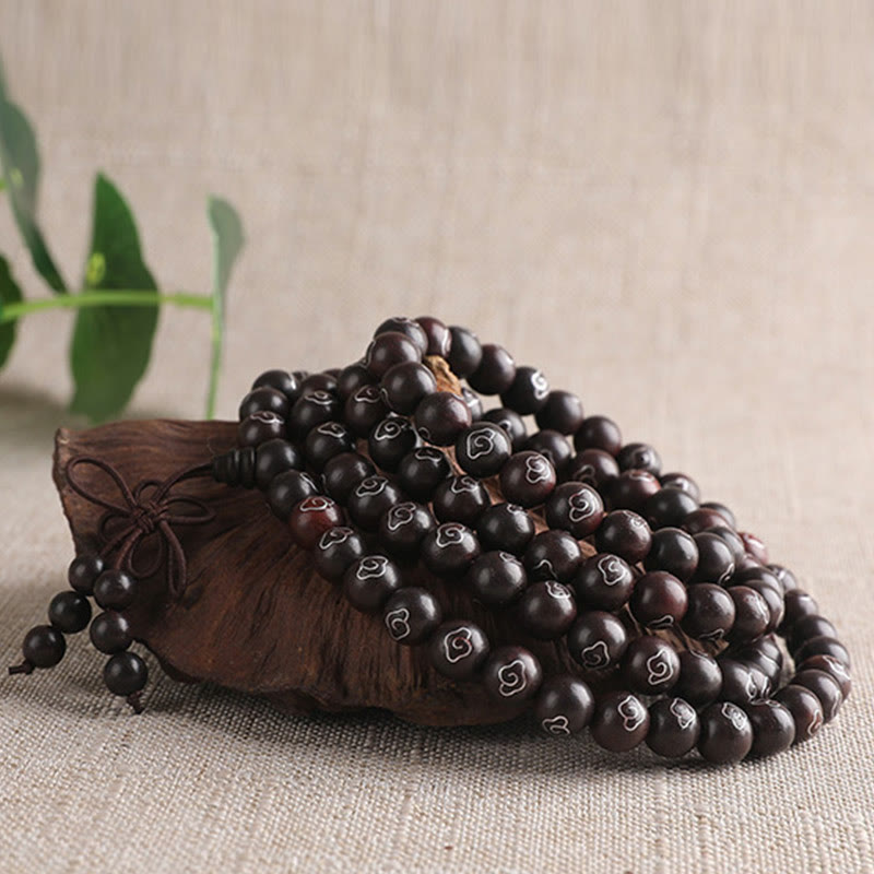 8mm Small Leaf Red Sandalwood Om Mani Padme Hum Bracelet