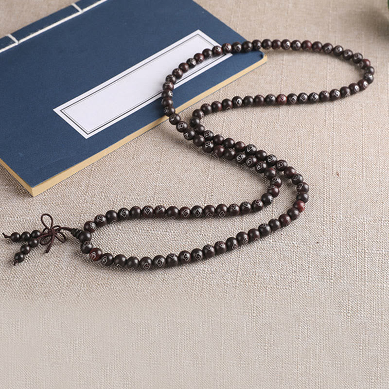 8mm Small Leaf Red Sandalwood Om Mani Padme Hum Bracelet