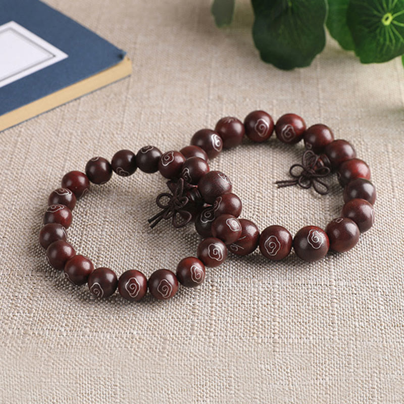 8mm Small Leaf Red Sandalwood Om Mani Padme Hum Bracelet