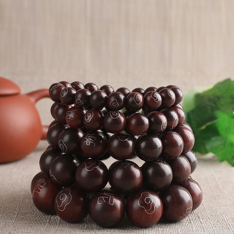 8mm Small Leaf Red Sandalwood Om Mani Padme Hum Bracelet
