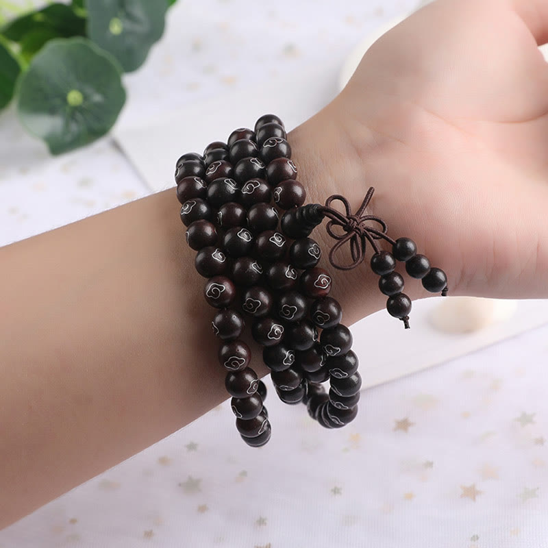 8mm Small Leaf Red Sandalwood Om Mani Padme Hum Bracelet