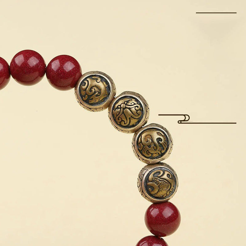 8mm Sterling Silver Cinnabar Four Beasts Blessing Bracelet