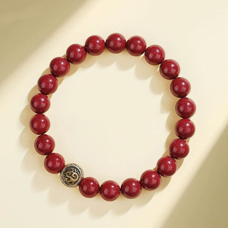 8mm Sterling Silver Cinnabar Four Beasts Blessing Bracelet