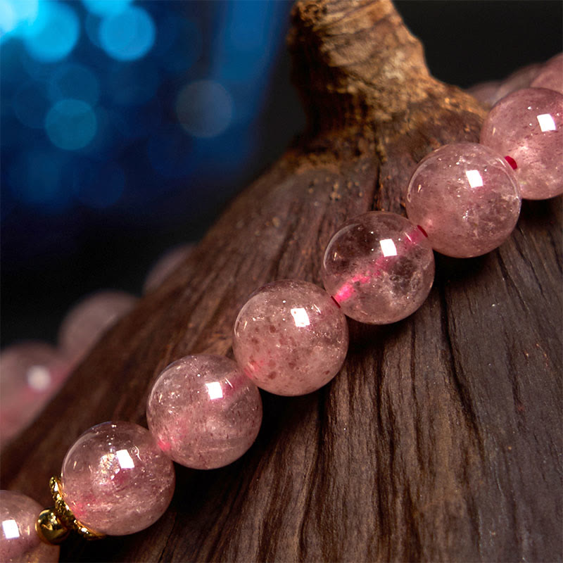 8mm Strawberry Quartz Fu Character Spiritual Bracelet