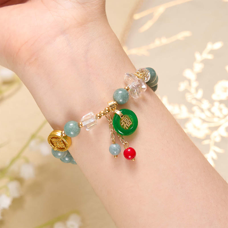 8mm Strawberry Quartz Jade Fu Blessing Healing Bracelet