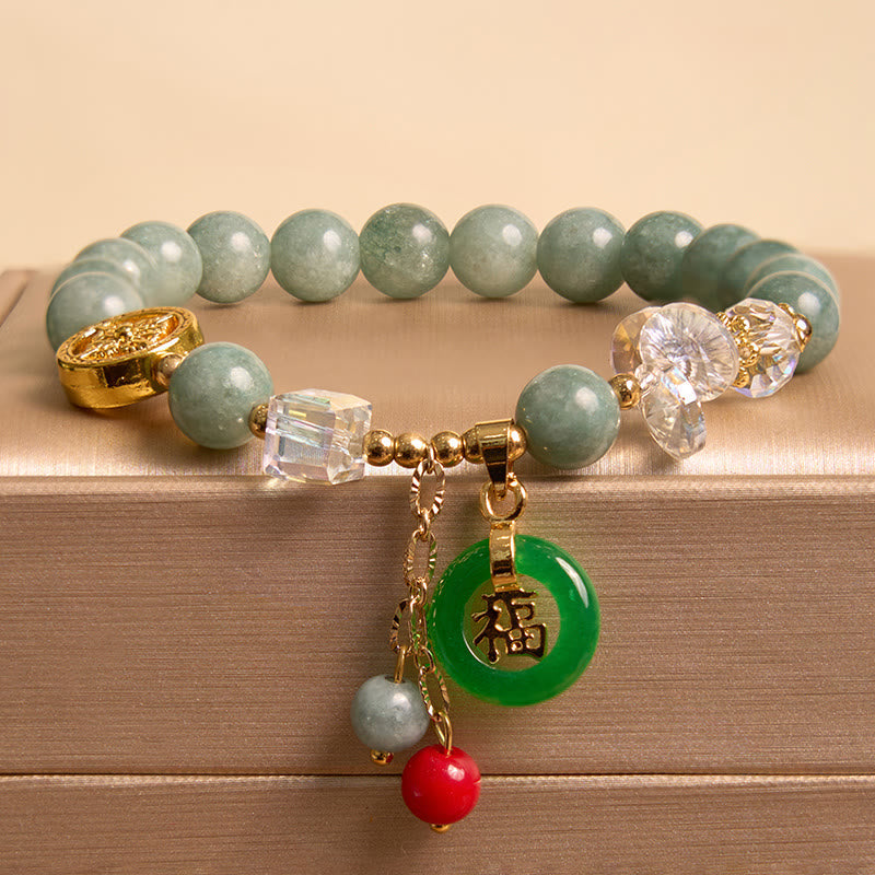 8mm Strawberry Quartz Jade Fu Charm Healing Bracelet