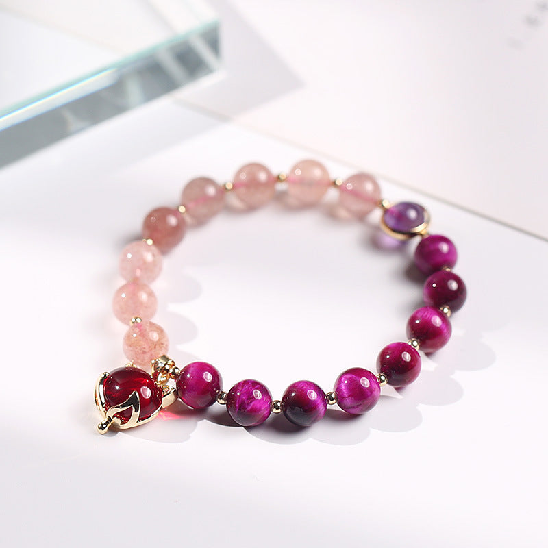 8mm Strawberry Quartz Pixiu Bracelet - Love, Wealth & Protection