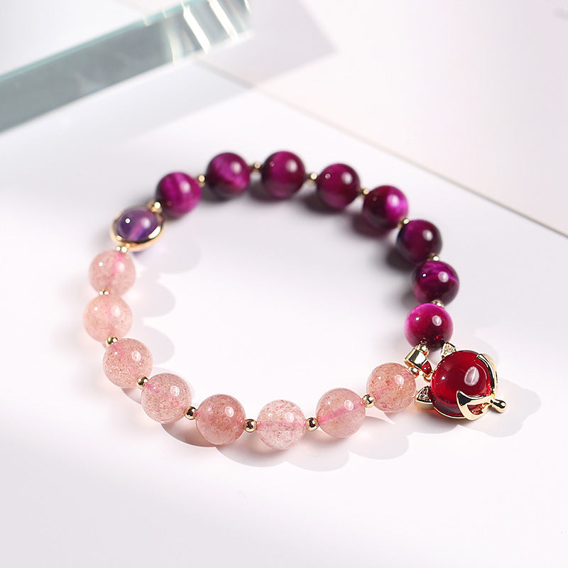 8mm Strawberry Quartz Pixiu Bracelet - Love, Wealth & Protection