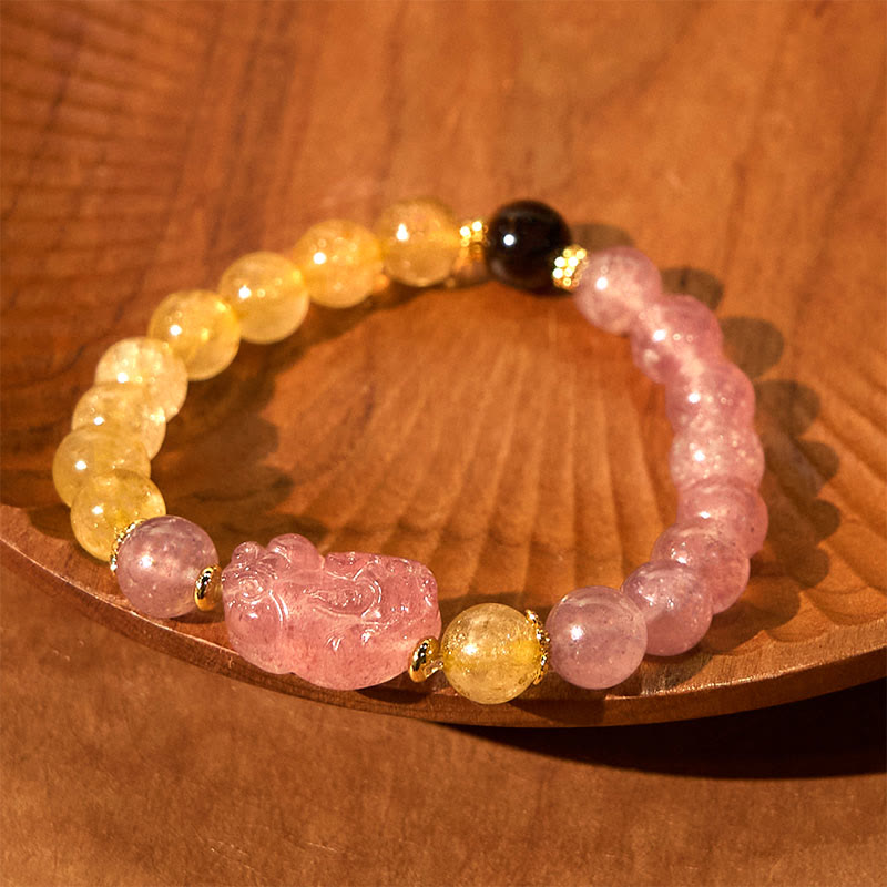 8mm Strawberry Quartz Pixiu Rutilated Quartz Bracelet for Protection