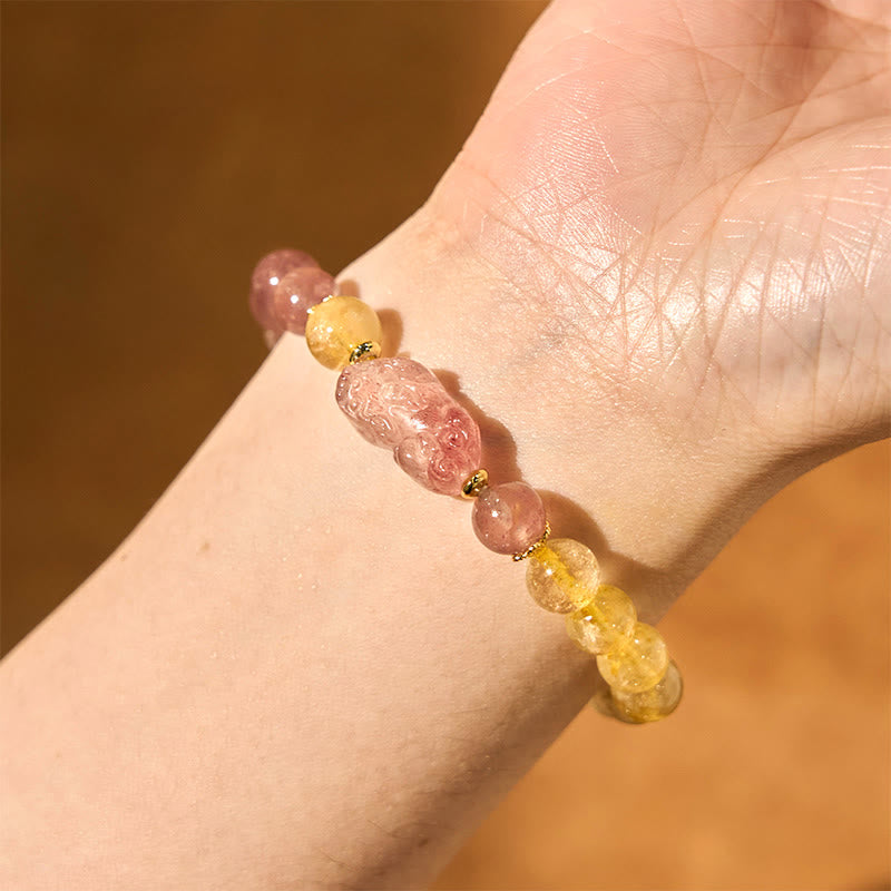 8mm Strawberry Quartz Pixiu Rutilated Quartz Bracelet for Protection