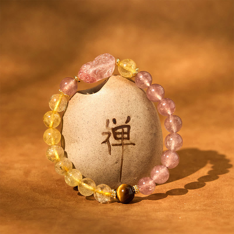 8mm Strawberry Quartz Pixiu Rutilated Quartz Bracelet for Protection