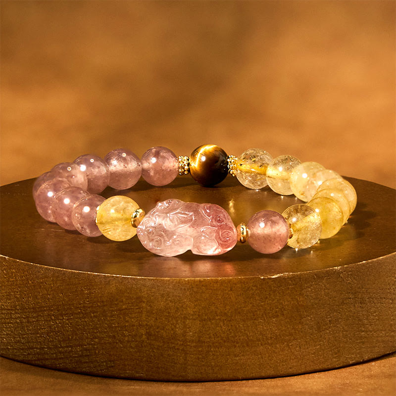 8mm Strawberry Quartz Pixiu Rutilated Quartz Bracelet for Protection