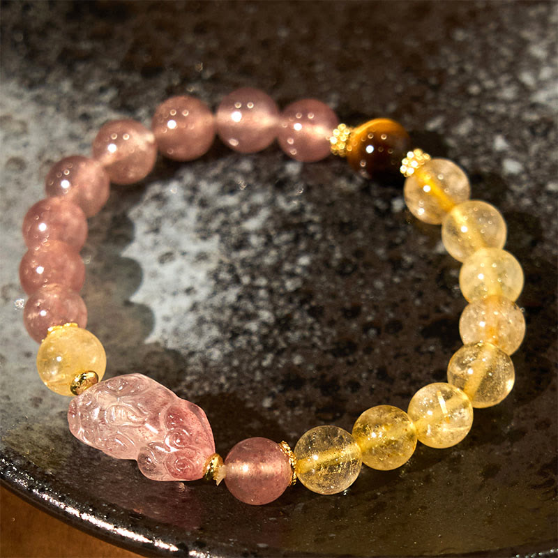 8mm Strawberry Quartz Pixiu Rutilated Quartz Bracelet for Protection