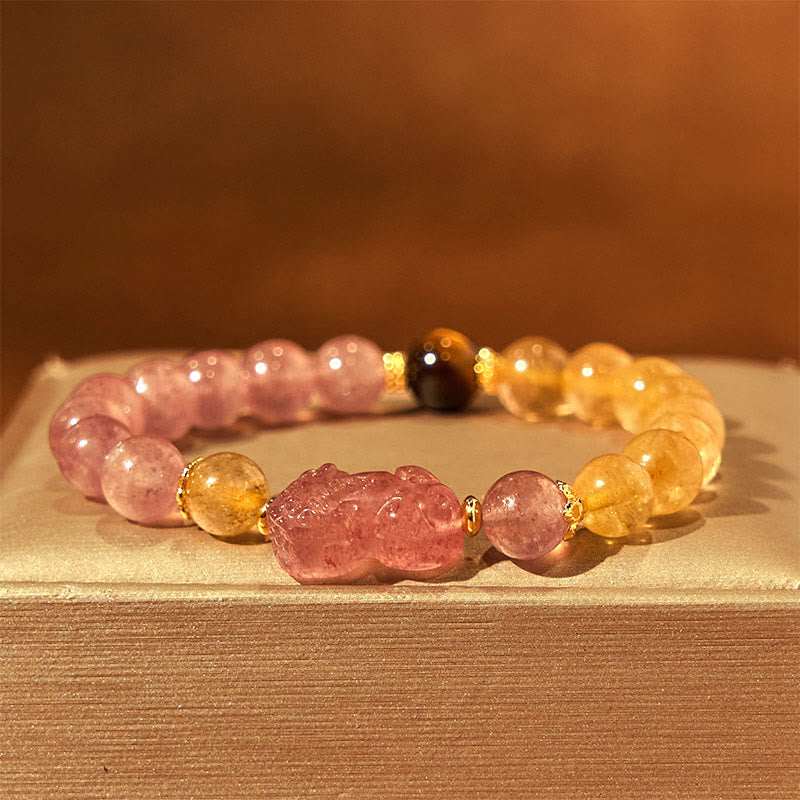 8mm Strawberry Quartz Pixiu Rutilated Quartz Bracelet for Protection