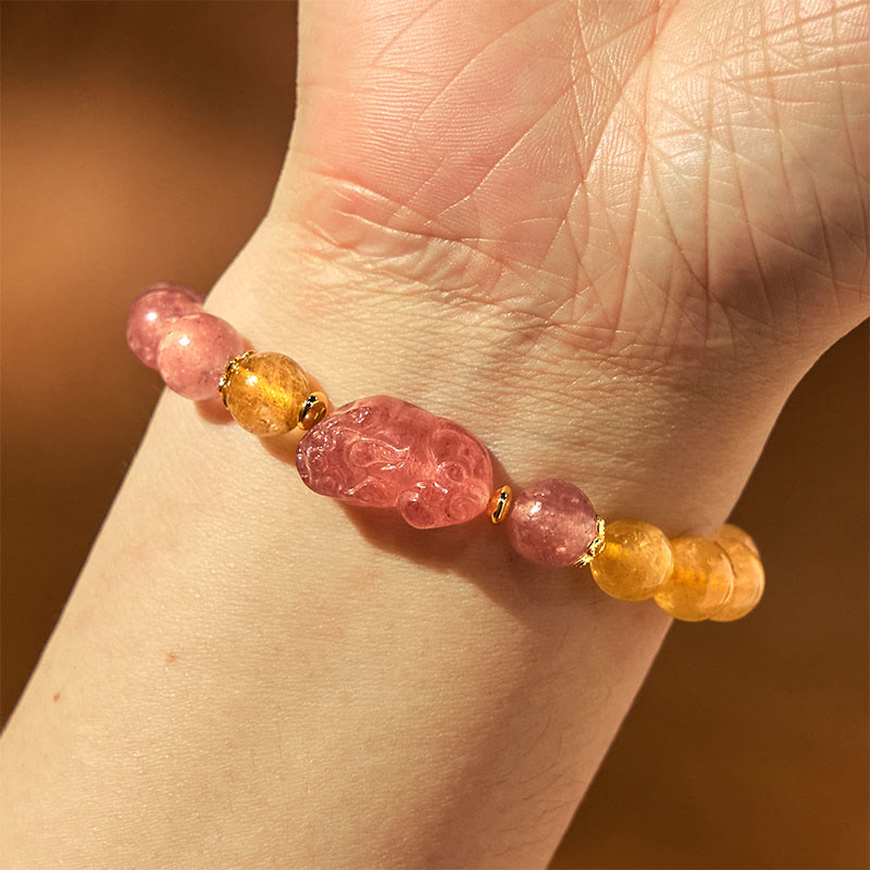 8mm Strawberry Quartz Pixiu Rutilated Quartz Bracelet for Protection