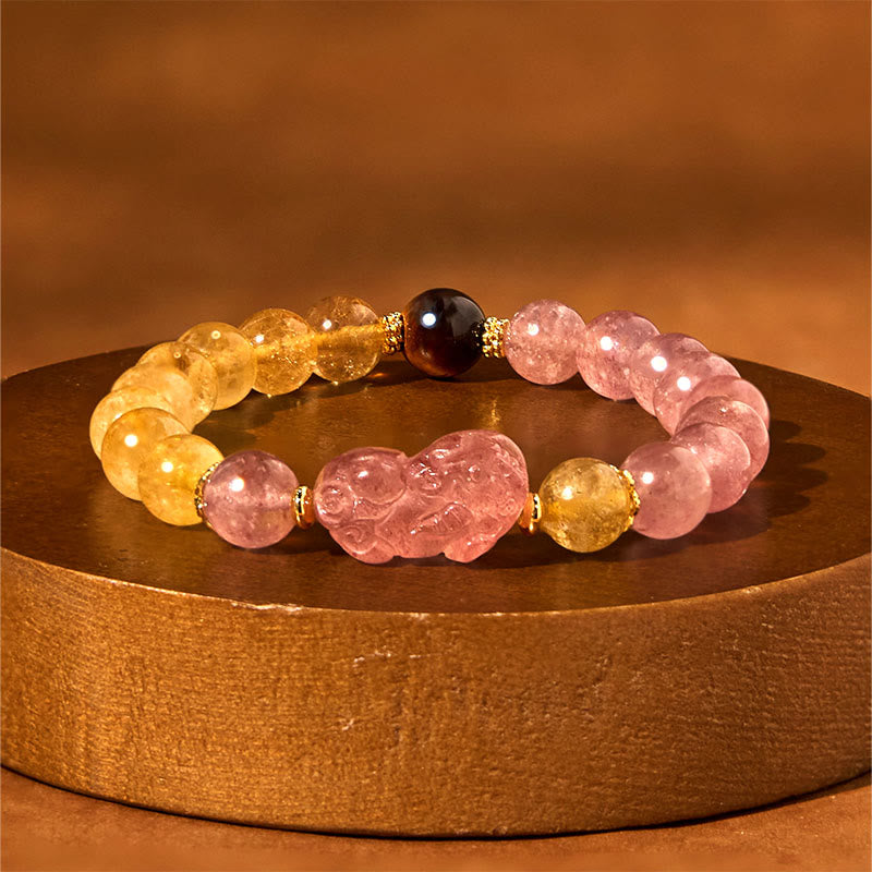 8mm Strawberry Quartz Pixiu Rutilated Quartz Bracelet for Protection