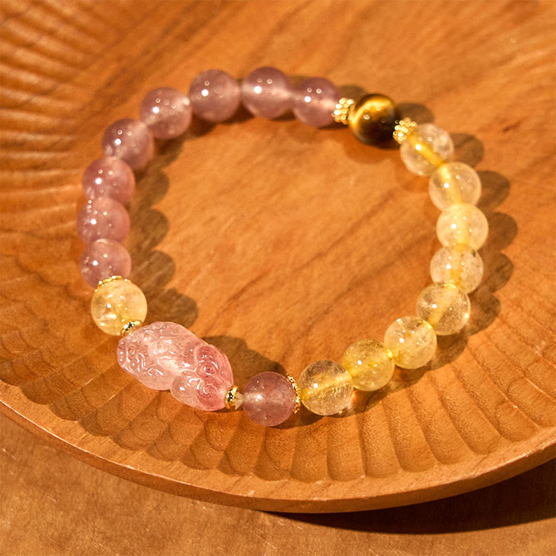 8mm Strawberry Quartz Pixiu Rutilated Quartz Bracelet for Protection