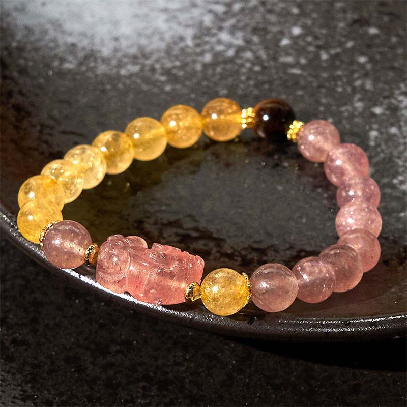 8mm Strawberry Quartz Pixiu Rutilated Quartz Bracelet for Protection