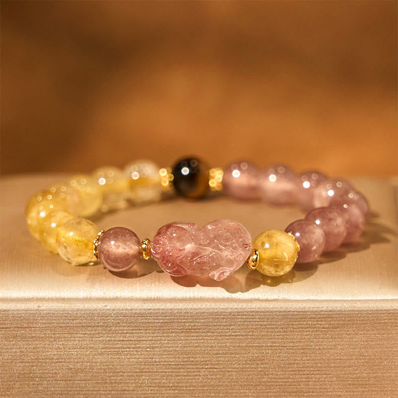 8mm Strawberry Quartz Pixiu Rutilated Quartz Bracelet for Protection