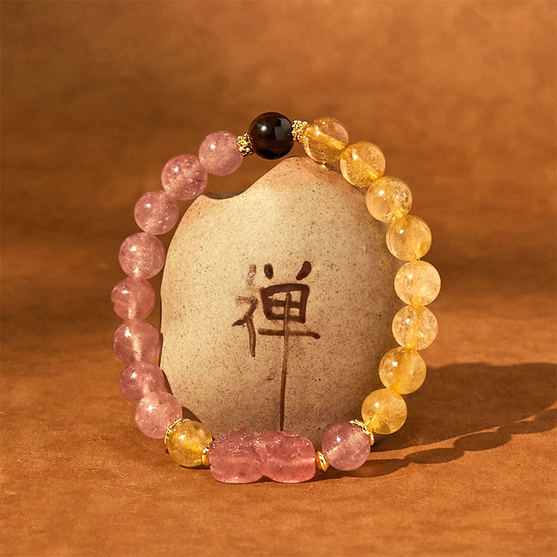 8mm Strawberry Quartz Pixiu Rutilated Quartz Bracelet for Protection