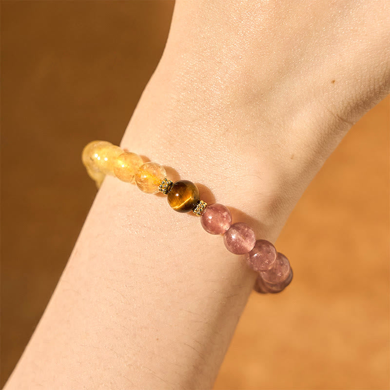8mm Strawberry Quartz Pixiu Rutilated Quartz Bracelet for Protection