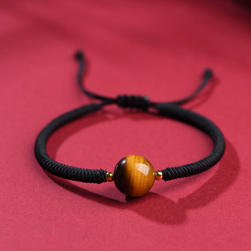 8mm Three Beads Tiger Eye Protection Bracelet with Red or Black Rope