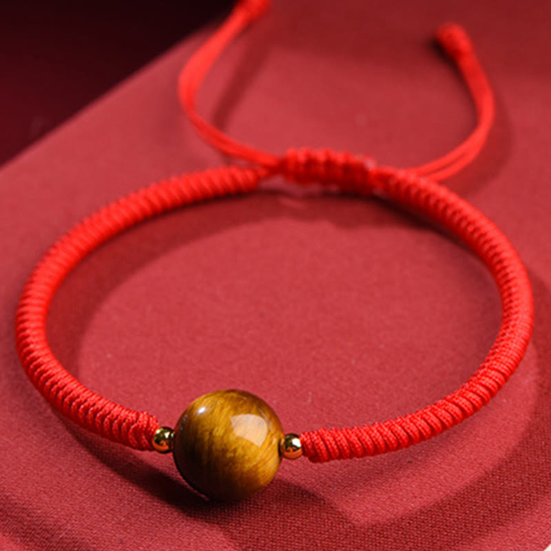 8mm Three Beads Tiger Eye Protection Bracelet with Red or Black Rope