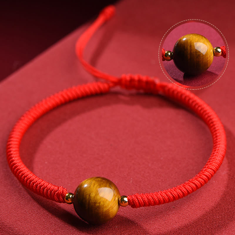 8mm Three Beads Tiger Eye Protection Bracelet with Red or Black Rope