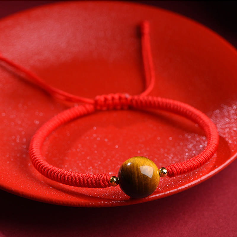 8mm Three Beads Tiger Eye Protection Bracelet with Red or Black Rope