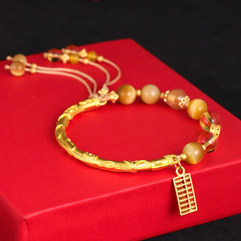 8mm Tiger Eye Citrine Protection Bracelet with Abacus Charm