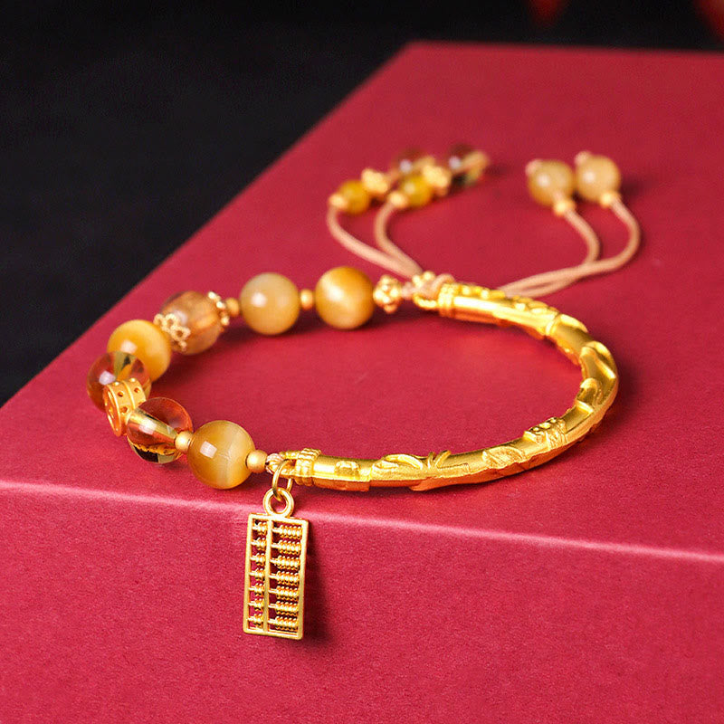 8mm Tiger Eye Citrine Protection Bracelet with Abacus Charm