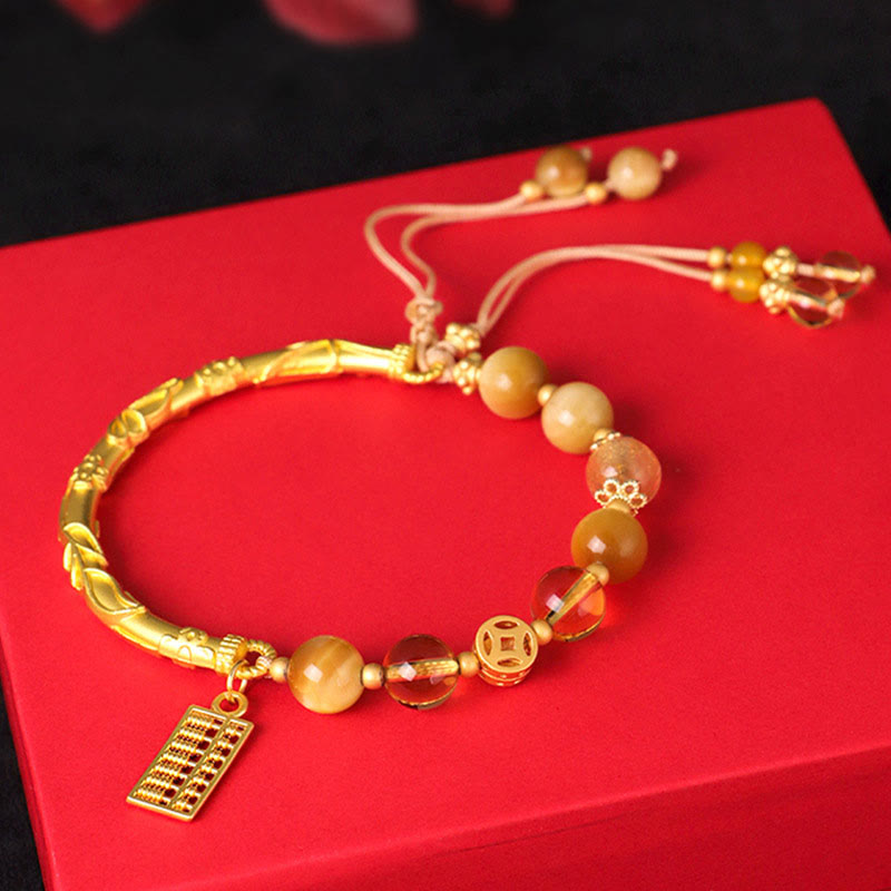 8mm Tiger Eye Citrine Protection Bracelet with Abacus Charm