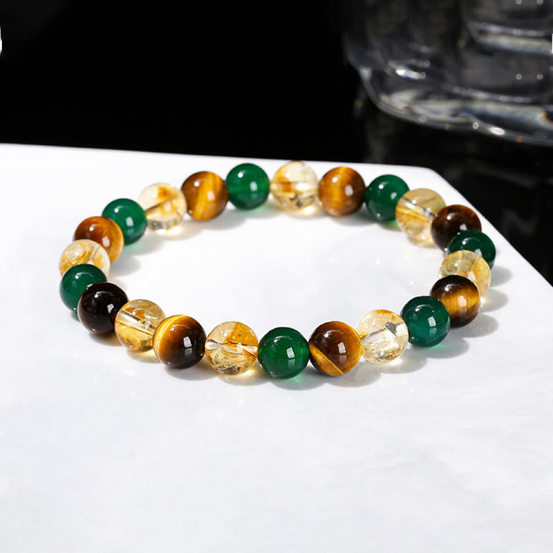 8mm Tiger Eye Green Agate Citrine Protection Bracelet