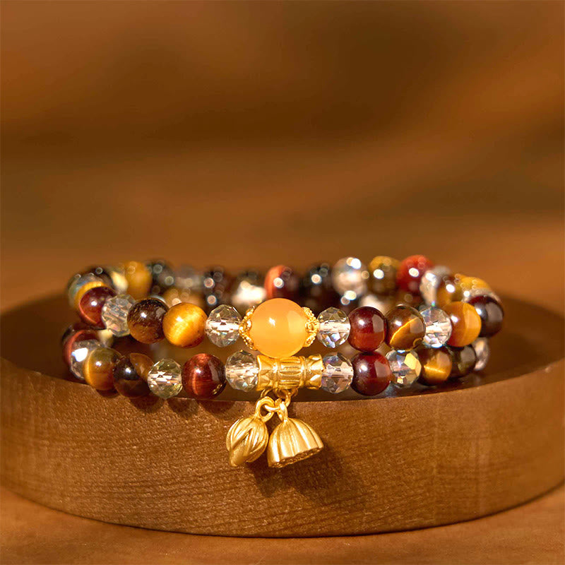 8mm Tiger Eye Lotus Protection Bracelet for Women