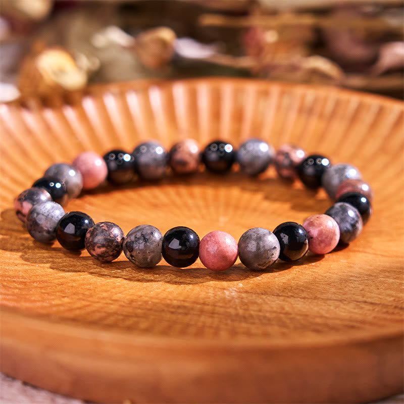 8mm Tiger Eye Protection Bracelet with Black Glitter Stones