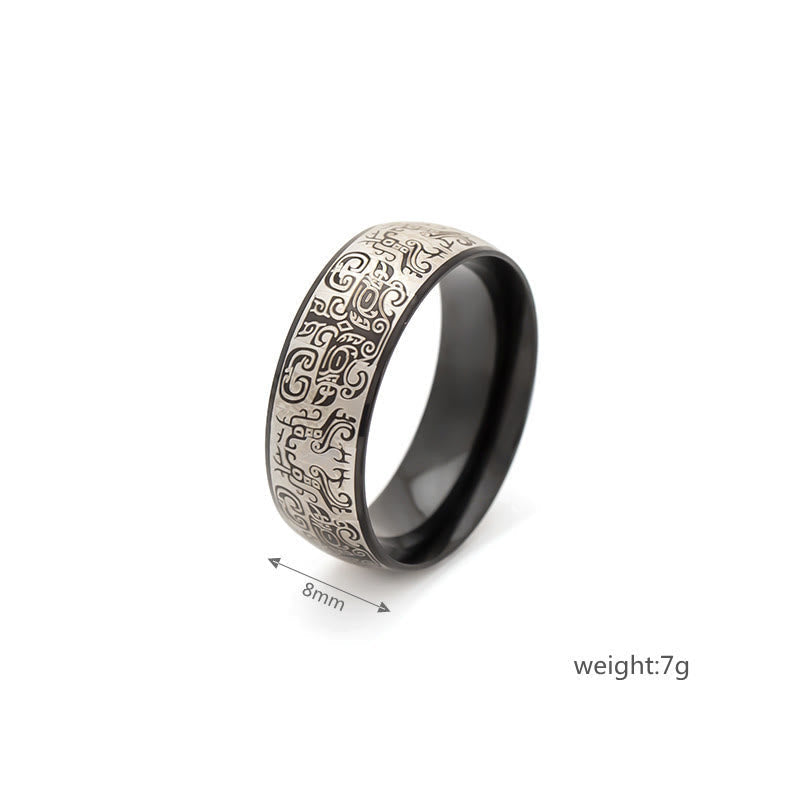 8mm Titanium Steel Taotie Ring for Luck & Wealth