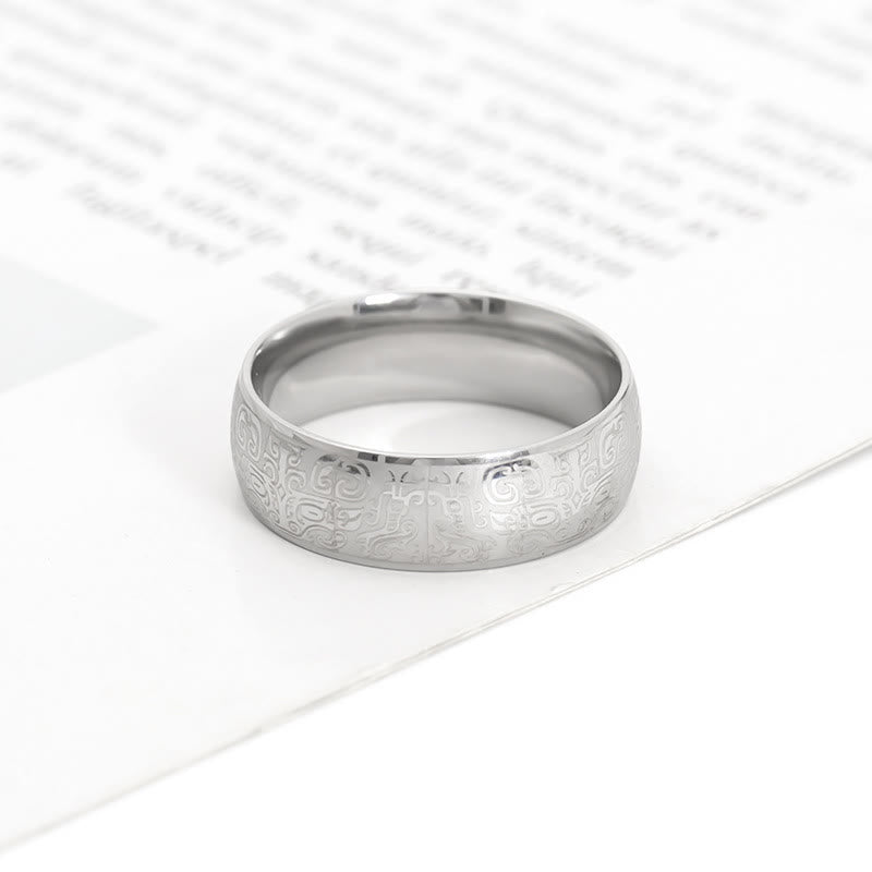 8mm Titanium Steel Taotie Ring for Luck & Wealth