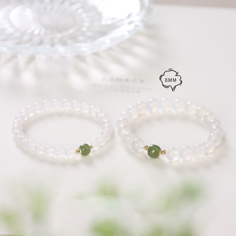 8mm White Agate Jade Luck Bracelet for Positivity