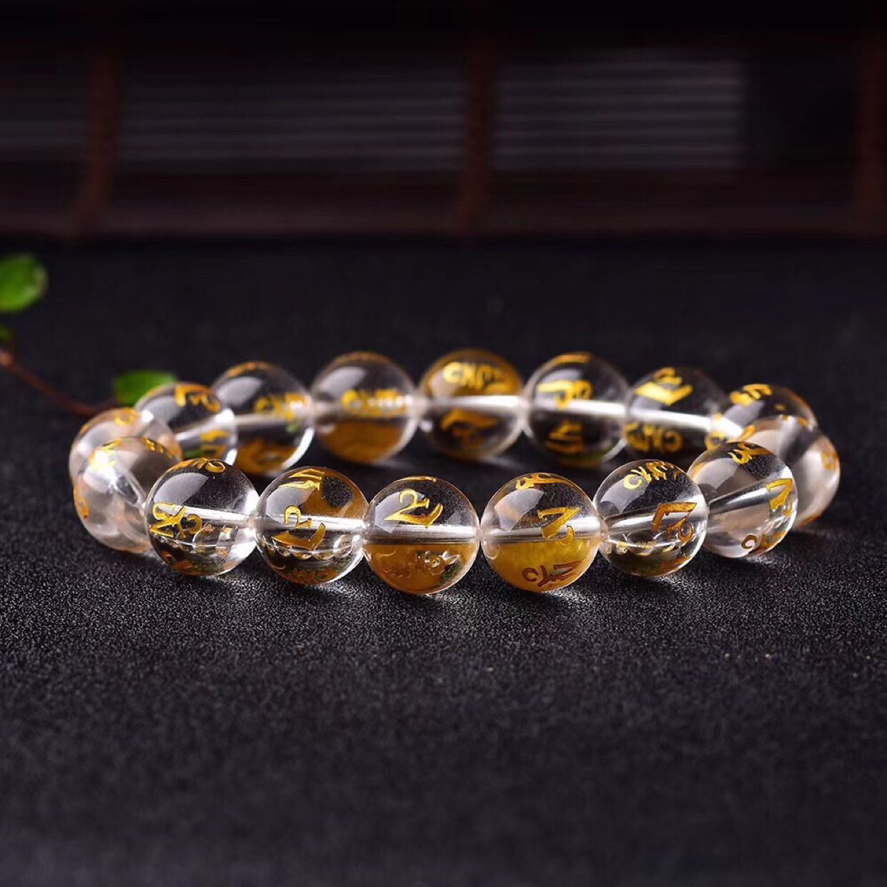8mm White Crystal Om Mani Padme Hum Protection Bracelet