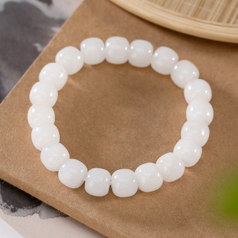 8mm White Jade Protection Bracelet for Happiness & Luck