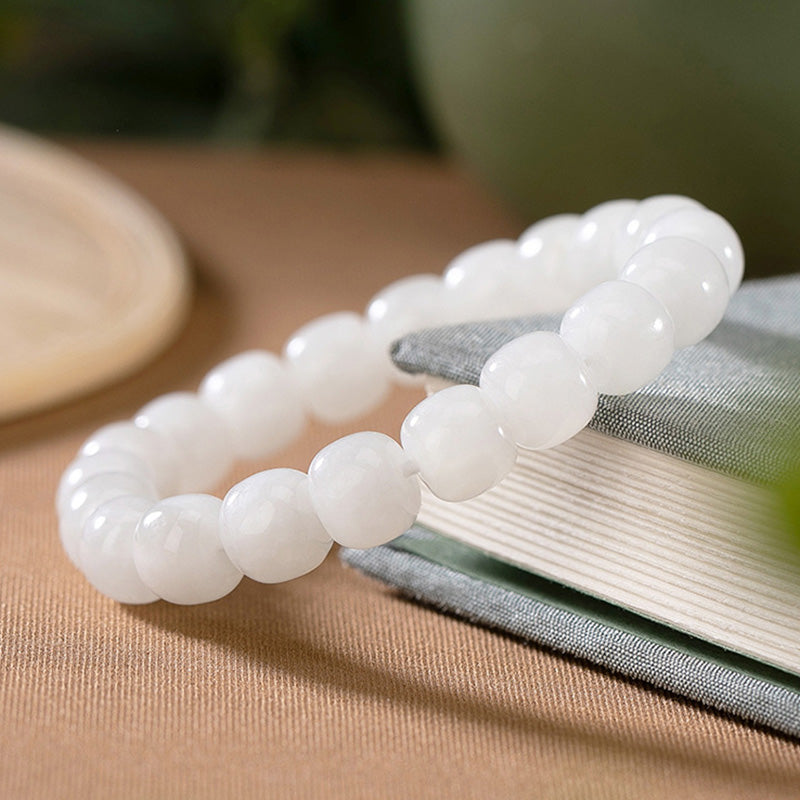 8mm White Jade Protection Bracelet for Happiness & Luck