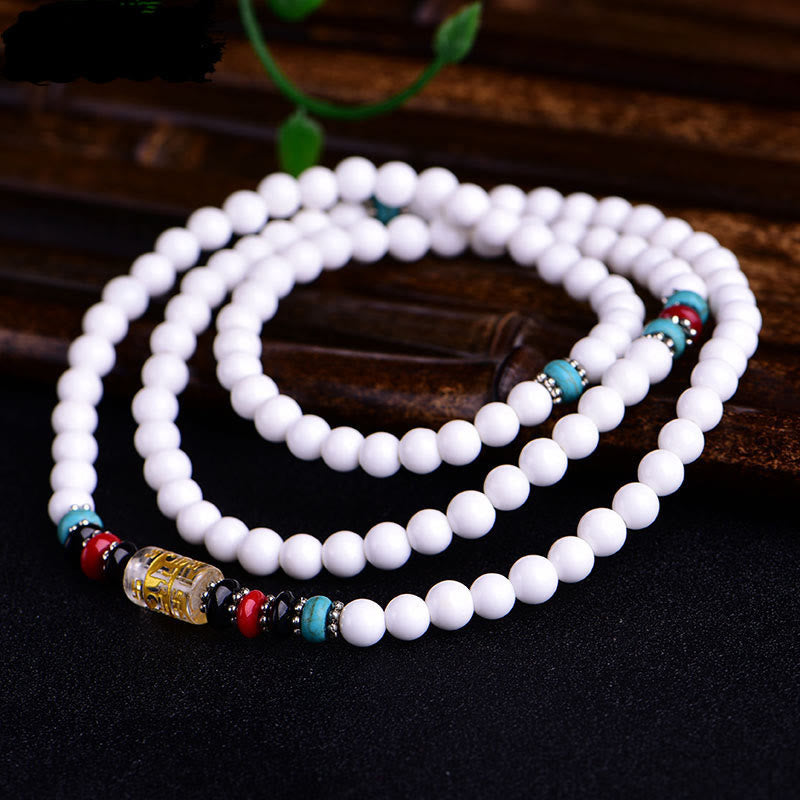8mm White Porcelain Om Mani Padme Hum Patience Bracelet